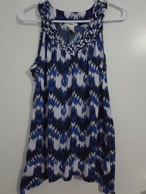 Isela Blue Black White Chevron Stripe Sleeveless Tank Top Size Large